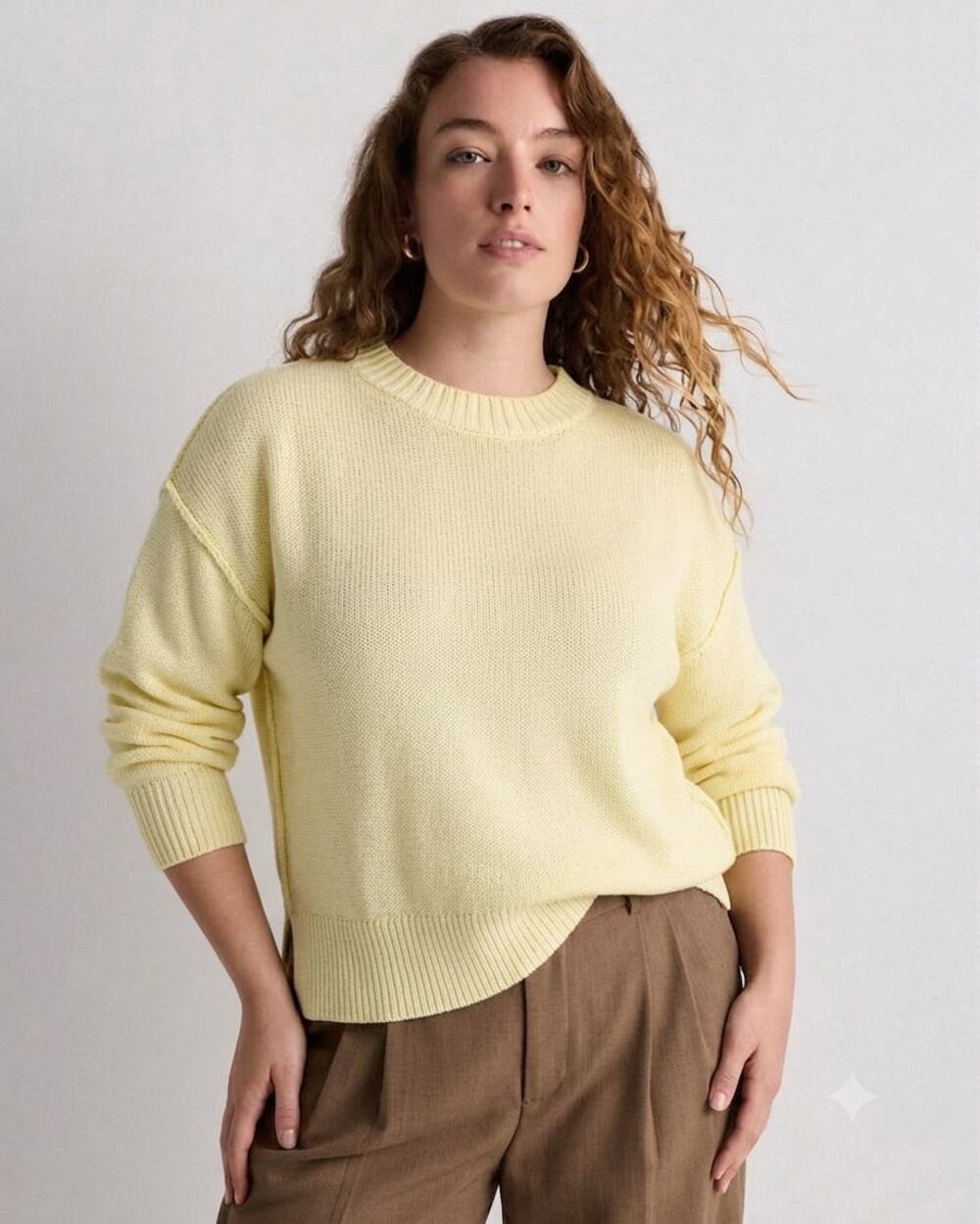 Lucky Brand L Butter Yellow Cotton Blend Exposed Seam Sweater NWT Minimalist